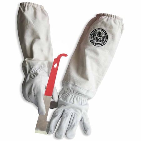 Good Land Bee Supply Natural Cotton and Sheepskin Beekeeping Gloves & J-Hook Hive Tool (XX-Large) GL-GLV-JHK-XXLG